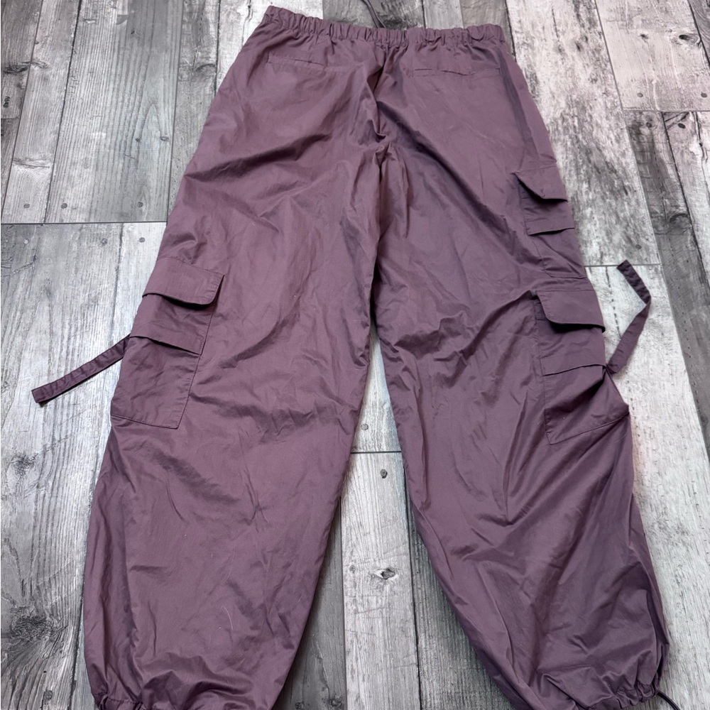 Zara Womens Elastic Waist Pull On Relaxed Cargo Parachute Jogger Pants Mauve - Picture 3 of 6